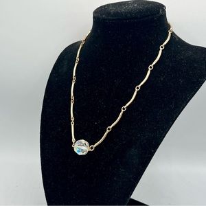 Vintage SARAH COV simple gold tone curved bar chain 16” crystal bead necklace